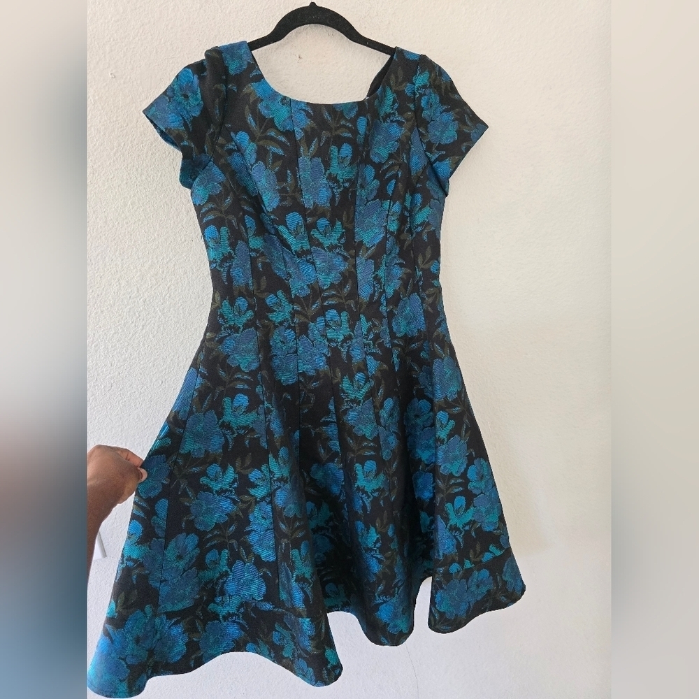 Antonio Melani Dress Womens Sz 4 Floral Fit&Flare Blue Black Whimsgoth - Picture 6 of 13
